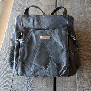 Vintage Genuine Leather Patchwork Quilt Stitched Hand Bag Purse 80s 90s